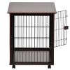 39' Length Furniture Style Pet Dog Crate Cage End Table with Wooden Structure and Iron Wire and Lockable Caters;  Medium and Large Dog House Indoor Us