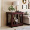 31' Length Furniture Style Pet Dog Crate Cage End Table with Wooden Structure and Iron Wire and Lockable Caters;  Medium Dog House Indoor Use.