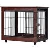 31' Length Furniture Style Pet Dog Crate Cage End Table with Wooden Structure and Iron Wire and Lockable Caters;  Medium Dog House Indoor Use.