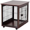 31' Length Furniture Style Pet Dog Crate Cage End Table with Wooden Structure and Iron Wire and Lockable Caters;  Medium Dog House Indoor Use.