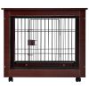 31' Length Furniture Style Pet Dog Crate Cage End Table with Wooden Structure and Iron Wire and Lockable Caters;  Medium Dog House Indoor Use.