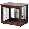 31' Length Furniture Style Pet Dog Crate Cage End Table with Wooden Structure and Iron Wire and Lockable Caters;  Medium Dog House Indoor Use.