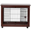 39' Length Furniture Style Pet Dog Crate Cage End Table with Wooden Structure and Iron Wire and Lockable Caters;  Medium and Large Dog House Indoor Us