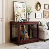 39' Length Furniture Style Pet Dog Crate Cage End Table with Wooden Structure and Iron Wire and Lockable Caters;  Medium and Large Dog House Indoor Us