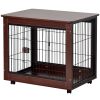 31' Length Furniture Style Pet Dog Crate Cage End Table with Wooden Structure and Iron Wire and Lockable Caters;  Medium Dog House Indoor Use.