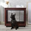 31' Length Furniture Style Pet Dog Crate Cage End Table with Wooden Structure and Iron Wire and Lockable Caters;  Medium Dog House Indoor Use.