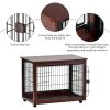 39' Length Furniture Style Pet Dog Crate Cage End Table with Wooden Structure and Iron Wire and Lockable Caters;  Medium and Large Dog House Indoor Us