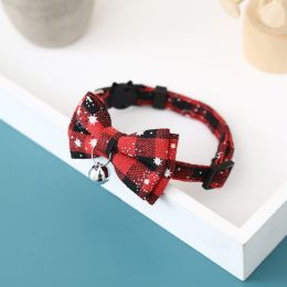 Christmas Snowflake Plaid Bow Bell Cat Collar