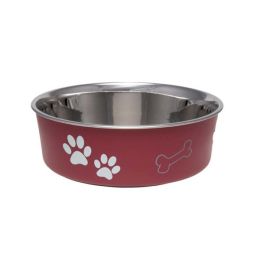 Loving Pets Classic Dog Bowl Paw Print and Bone Merlot Large