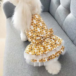 dog clothes small dog princess tutu skirt print (Color: yellow only pet maple leaf skirt yellow, size: XS)