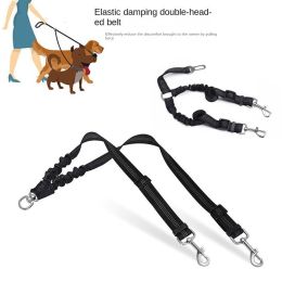 Dog Double Leashes - No Tangle Dog Leash Coupler; Comfortable Shock Absorbing Reflective Bungee Lead for Nighttime Safety (colour: Black)