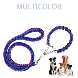 Eight-strand nylon braided dog collar leash dog chain impact blasting chain pet leash (Specification (L * W): XL, colour: Black)