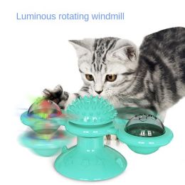 Spinning windmill teasing cat toy luminous mint sucker toy cat biting self-excited toy 2 windmills (colour: Yellow)