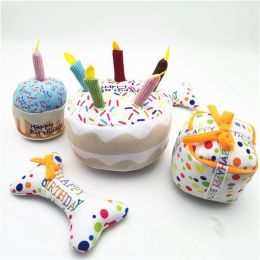 Dog plush toys; pets gnawing bones; sounding toys; teeth cleaning; fun birthday cakes; dog toys; dog gifts (colour: Big cake)