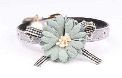 Floral Leather Dog Collar (Color: Gray, size: S 1.3x32cm)