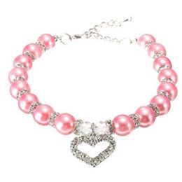 Pet Pearl Heart Pendant Collar (Color: Pink, size: S)