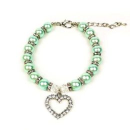 Pet Pearl Heart Pendant Collar (Color: Light Green, size: L)