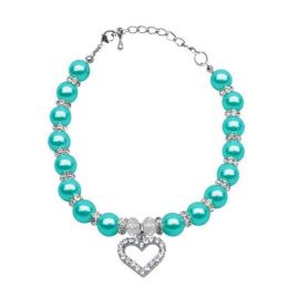 Pet Pearl Heart Pendant Collar (Color: Blue, size: M)