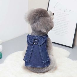 pet clothing denim suit (Color: CLG Bow Denim T-Shirt, size: XXL)