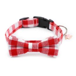 Pet Bow Tie Collar Plaid Soft Adjustable (Color: Red, size: L)