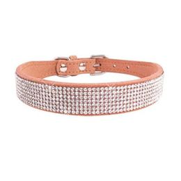 Crystal Dog Collar Solid Color Leather (Color: brown, size: XS)