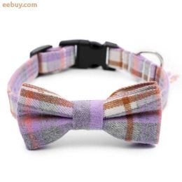 Pet Bow Tie Collar Plaid Soft Adjustable (Color: purple, size: L)