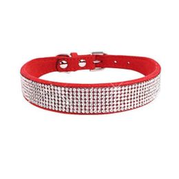 Crystal Dog Collar Solid Color Leather (Color: Red, size: S)