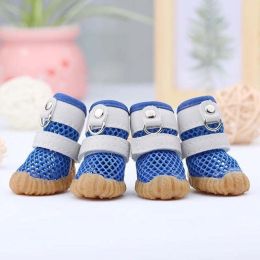 Wholesale dog rain boots non-slip breathable mesh dog shoes (Color: Blue, size: 4)