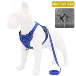 Wholesale dog harness with 1.5m leash (Color: Blue, size: L)