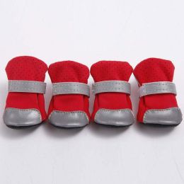 Wholesale 4pcs/set Breathable Dog Shoes Non-Slip Reflective Pet Boots (Color: Red, size: M)