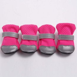 Wholesale 4pcs/set Breathable Dog Shoes Non-Slip Reflective Pet Boots (Color: Pink, size: L)