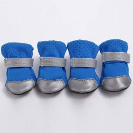 Wholesale 4pcs/set Breathable Dog Shoes Non-Slip Reflective Pet Boots (Color: Blue, size: M)