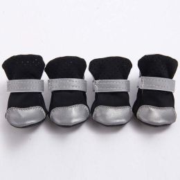 Wholesale 4pcs/set Breathable Dog Shoes Non-Slip Reflective Pet Boots (Color: Black, size: L)