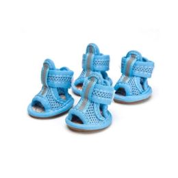 Wholesale 4pcs/lot non-slip puppy shoes (Color: Blue, size: M)