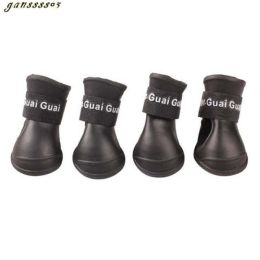 wholesale pet dog rain boots waterproof (Color: Black, size: 4.3x3.3cm)