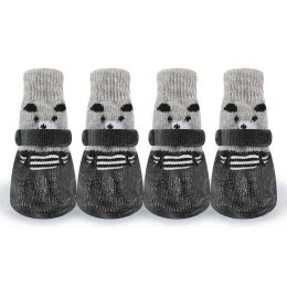 Wholesale 4-Piece Adjustable Waterproof Anti-Slip Dog Socks (Color: Black, size: L)