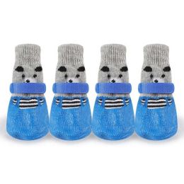 Wholesale 4-Piece Adjustable Waterproof Anti-Slip Dog Socks (Color: Blue, size: L)