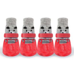 Wholesale 4-Piece Adjustable Waterproof Anti-Slip Dog Socks (Color: Red, size: S)