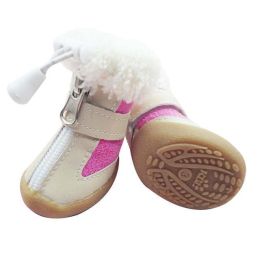 Wholesale 4pcs/set elastic winter non-slip velvet pet dog shoes (Color: Pink, size: 4)