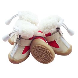 Wholesale 4pcs/set elastic winter non-slip velvet pet dog shoes (Color: Red, size: 3)