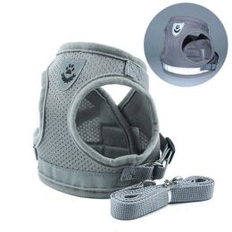 dog harness and leash set (Color: Grey, size: S)