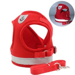 dog harness and leash set (Color: Red, size: M)