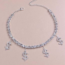 Dollar Sign Pendant Anklet Copper Plated Diamond (Color: Silver)