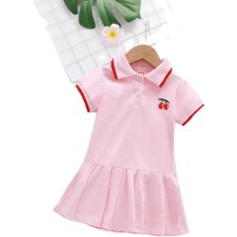 pleated short sleeve dress (Color: Pink, size: 110cm)