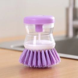 Automatic liquid adding pan washing brush in the kitchen Press type multi-function dish washing brush; oil free; pot friendly; decontamination and cle (colour: violet)