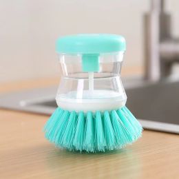 Automatic liquid adding pan washing brush in the kitchen Press type multi-function dish washing brush; oil free; pot friendly; decontamination and cle (colour: sky blue)