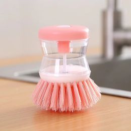 Automatic liquid adding pan washing brush in the kitchen Press type multi-function dish washing brush; oil free; pot friendly; decontamination and cle (colour: pink)