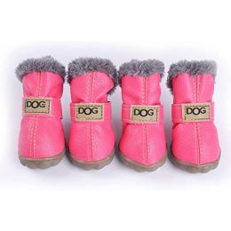 Warm Winter Little Pet Dog Boots Skidproof Soft Snowman Anti-Slip Sole Paw Protectors Small Puppy Shoes 4PCS (Color: Pink, size: XS)