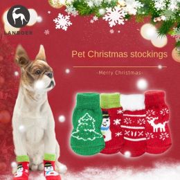 Christmas Dog Socks Non Slip Dog Grip Socks with Adjustable Straps Traction Control for Indoor & Hardwood Floor; Pet Paw Protector for Small Medium La (Color: PS070 Green Christmas tree, size: M)