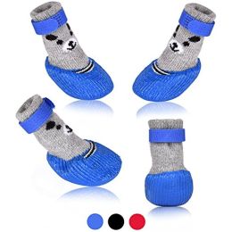 Dog Cat Boots Shoes Socks with Adjustable Waterproof Breathable and Anti-Slip Sole All Weather Protect Paws(Only for Tiny Dog) (Color: Black, size: Small (Pack of 4))